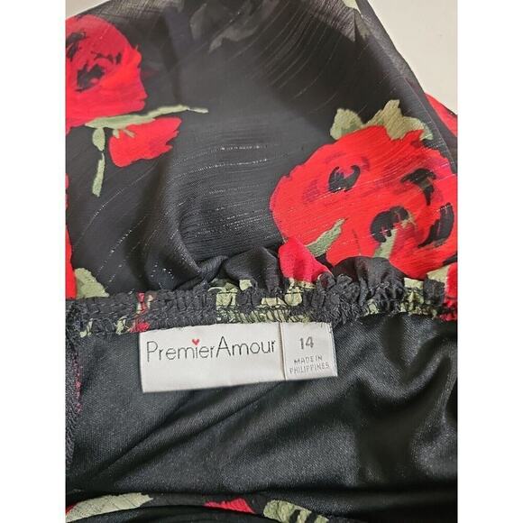 Premier Amour ~Woman Size 14~ Black/Red Floral Strappy Open Back Lined Dress NWT - Picture 3 of 10